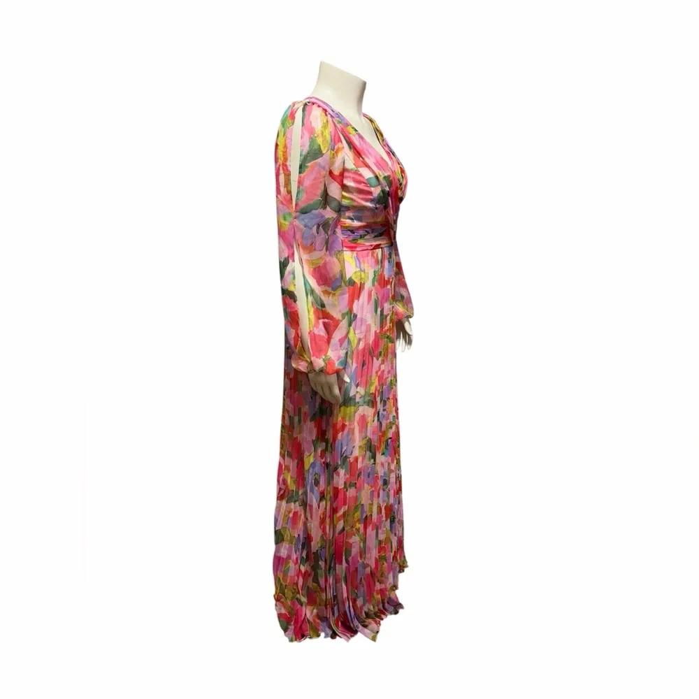 NWT Betsy & Adam Size 8 Floral Long Sleeve Cold Shoulder Pleated Gown Formal - Picture 2 of 12